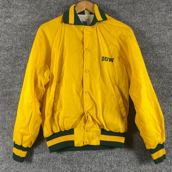 Vintage Champion Jacket Mens Medium Yellow DOW Windbreaker Bomber USA Made 80s